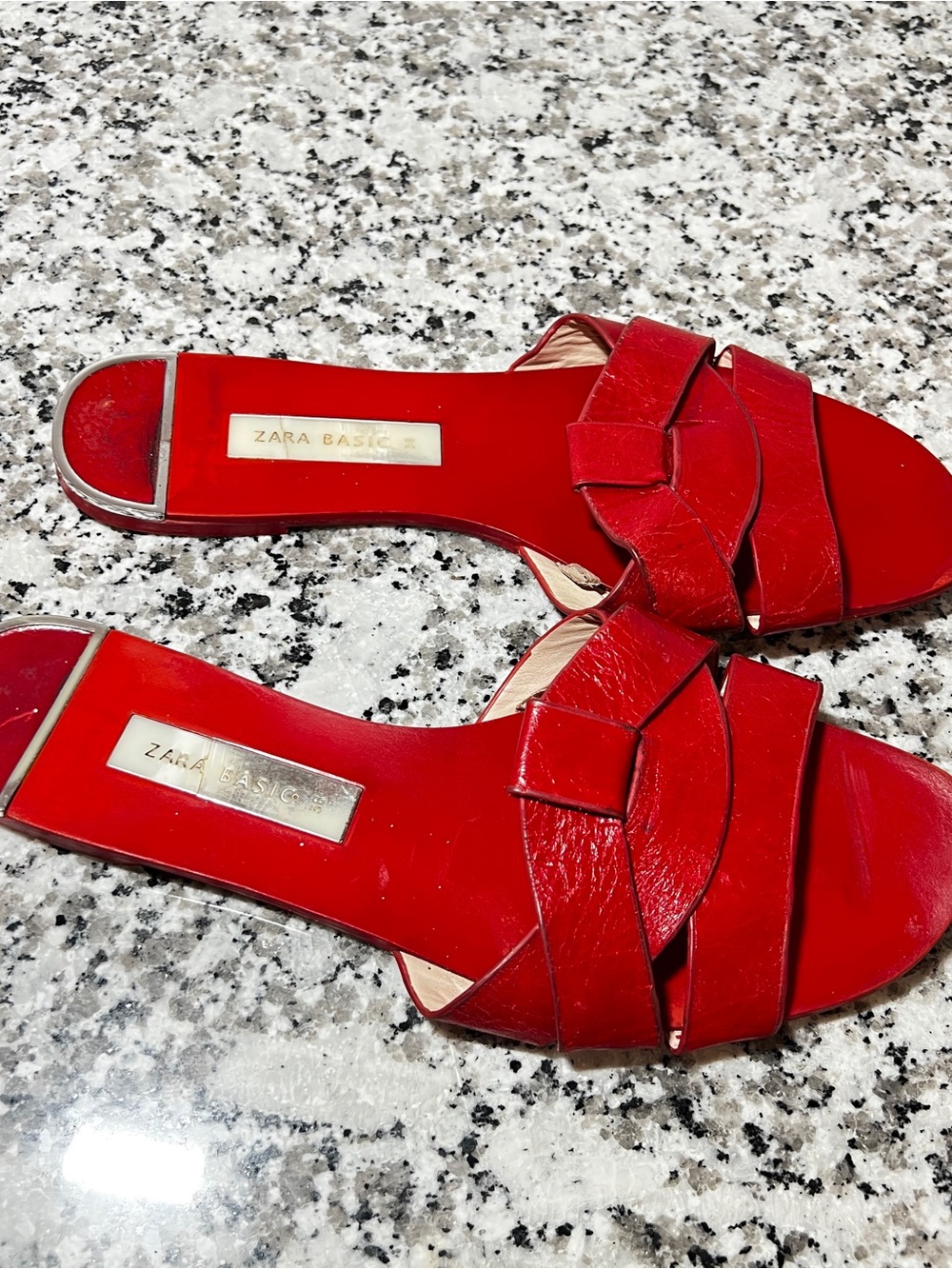 Zara Red Flat Slide Sandals Size 38